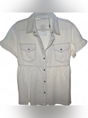 White denim button up